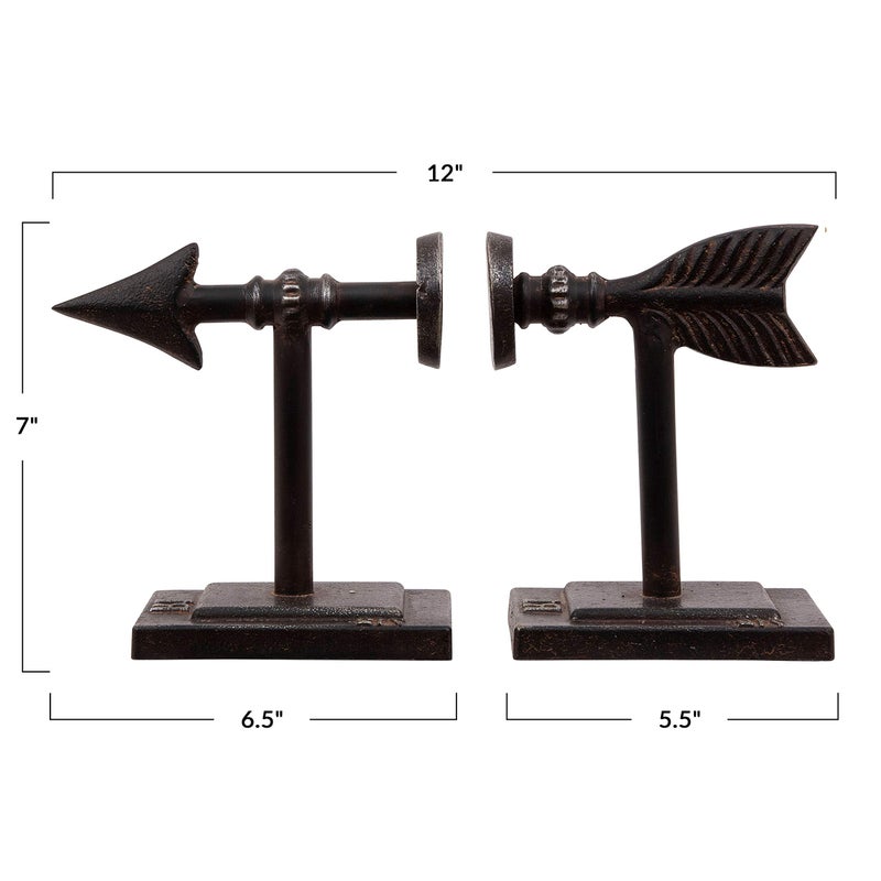 Creative Co-Op Bronze Arrow Shaped Cast Iron Bookends (Set of 2 Pieces) - Image 4